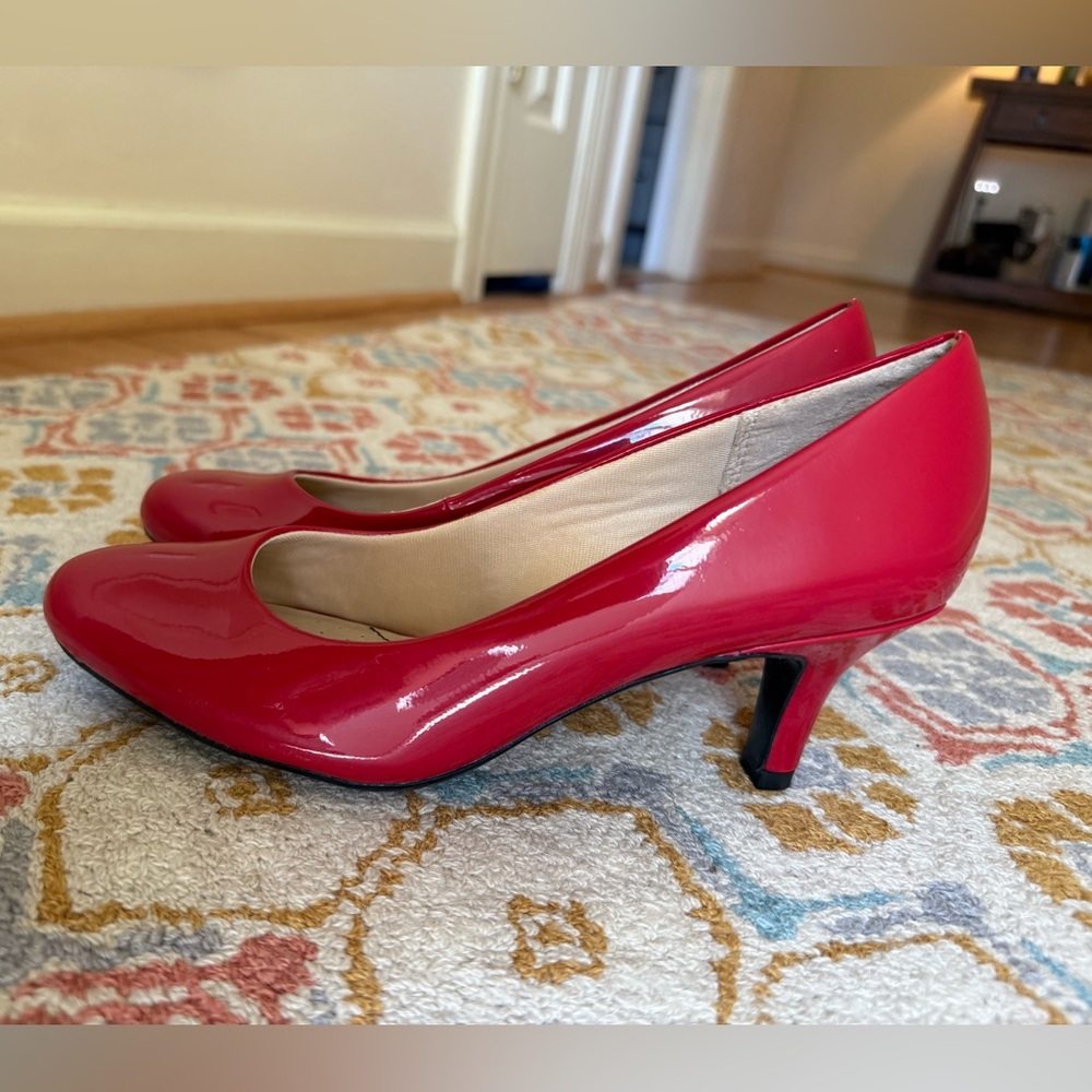 Red Faux Leather Pumps
